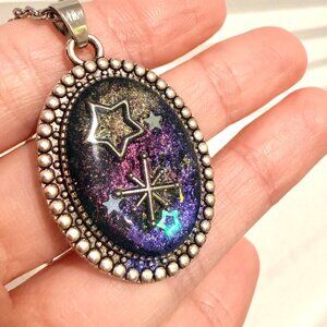 Galaxy handmade resin shimmer Silver Star necklace